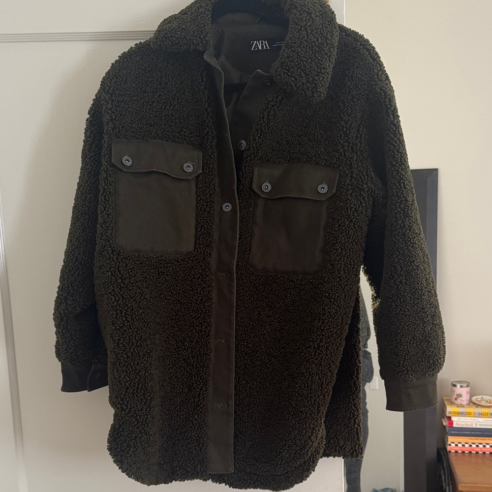 Zara Dark Green Sherpa Coat